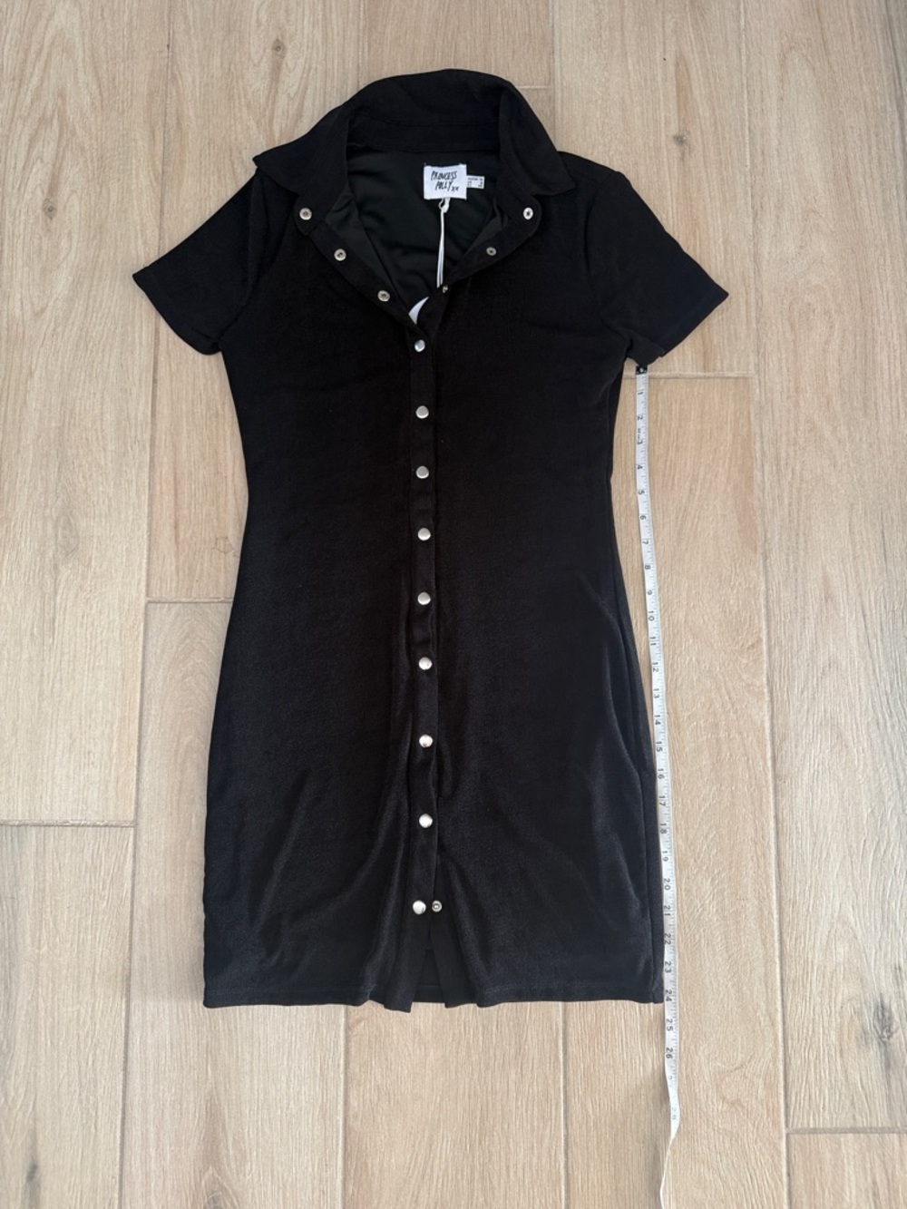 Princess Polly Black Button-Front Polo Mini Dress